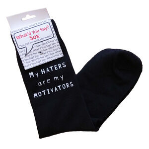 Foozys Graphic Funny Black Socks My Haters Are My Motivators Unisex One Size